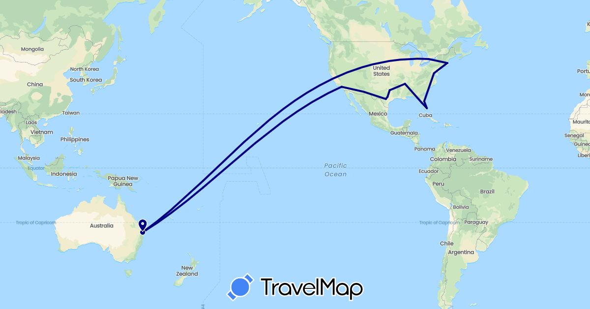 TravelMap itinerary: driving in Australia, Canada, United States (North America, Oceania)